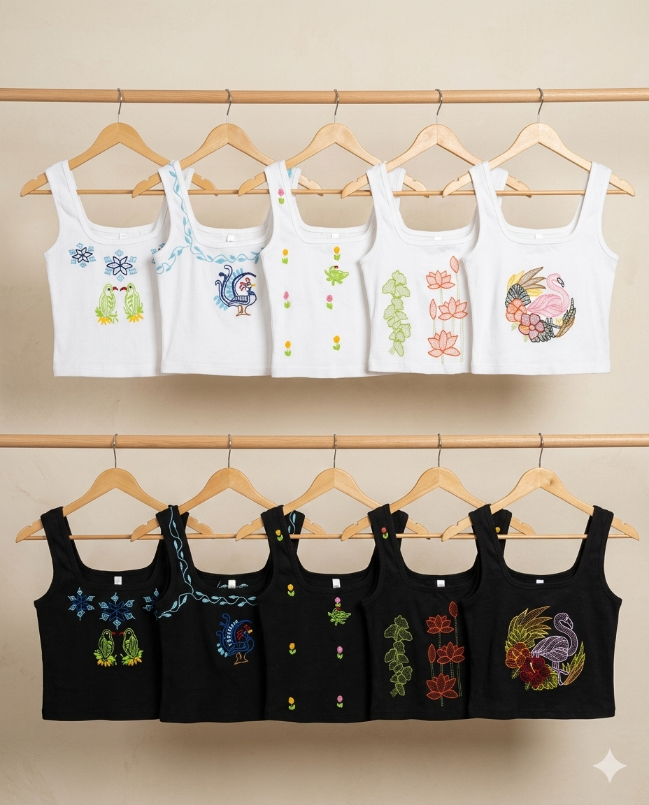 Hand-Embroidered Crop Tops