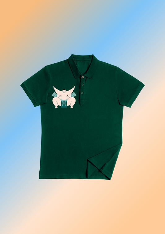 Men Polo Dark Green Printed T-shirt