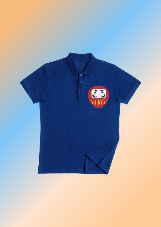 Men Polo Dark Blue Printed T-shirt