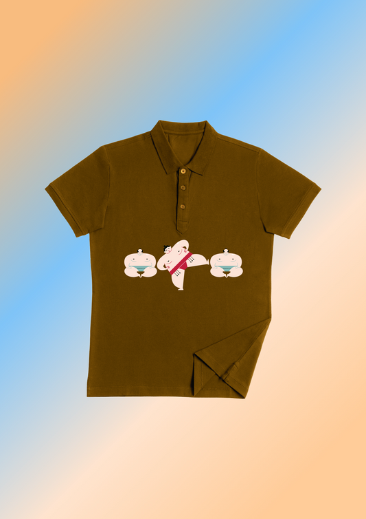 Men Polo Brown Printed T-shirt