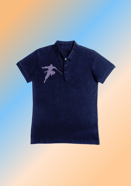 Men Polo Denim Blue Printed T-shirt