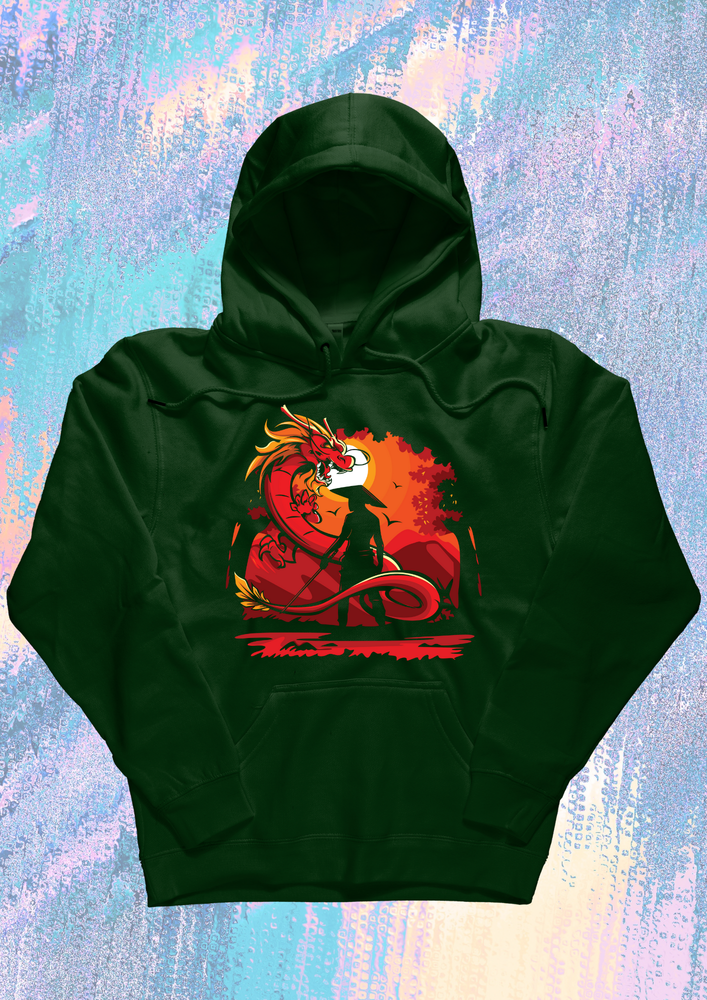 Men Printed Hoodie Green