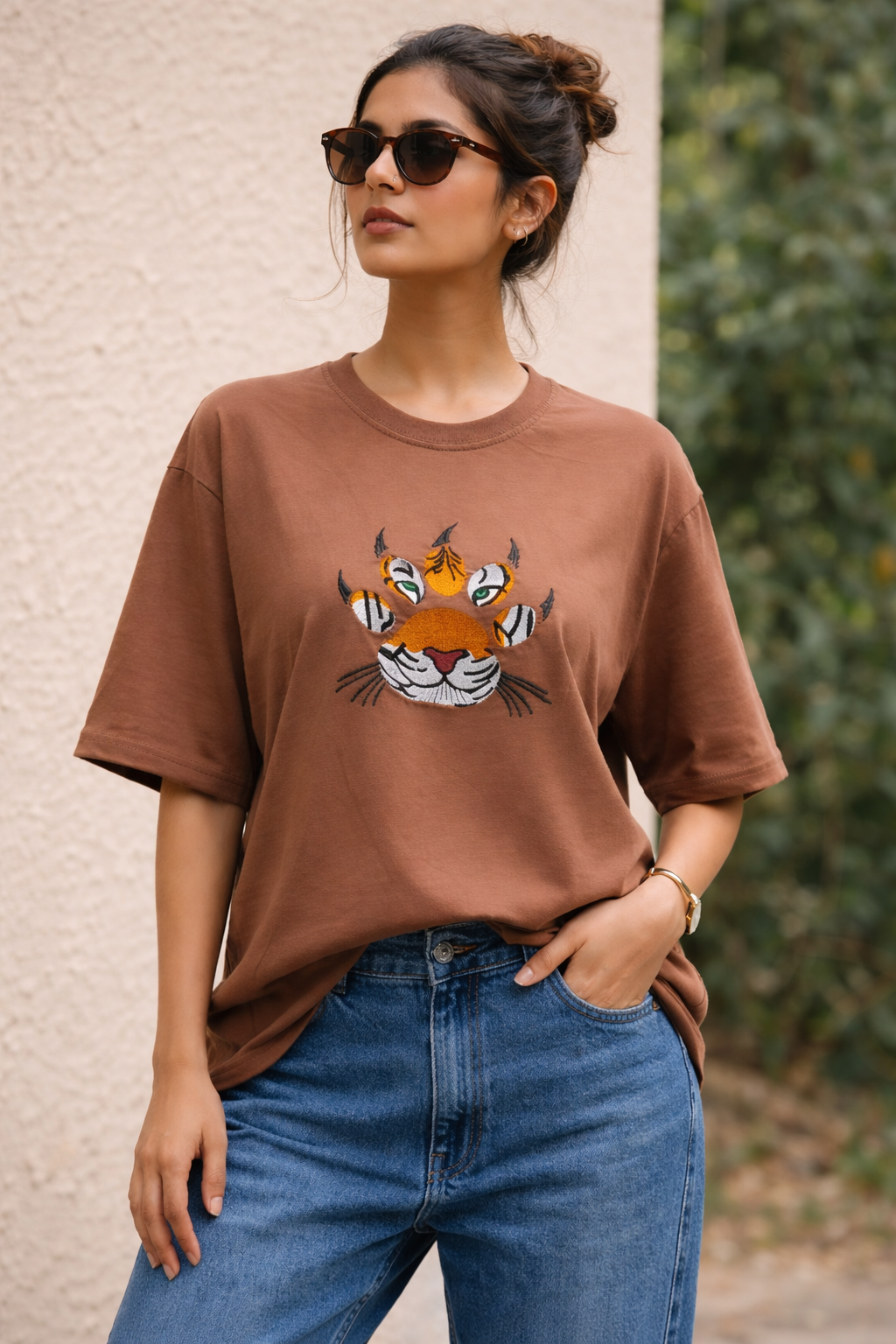 Tiger Paw Embroidered Oversized T-Shirt