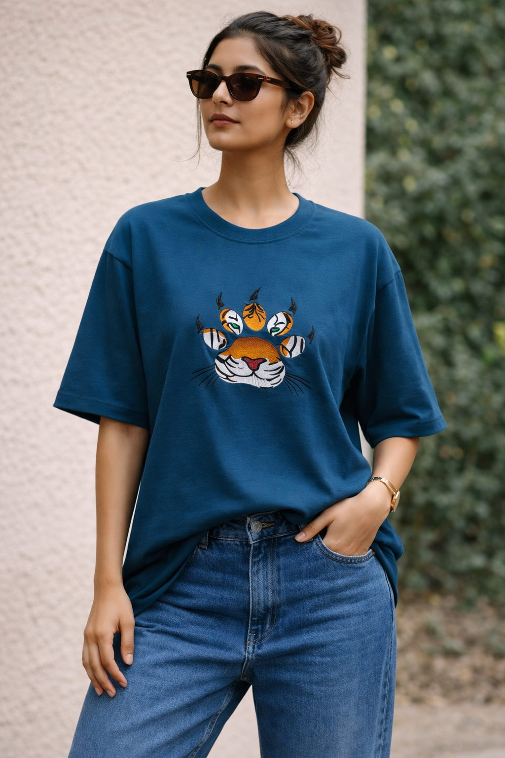 Tiger Paw Embroidered Oversized T-Shirt